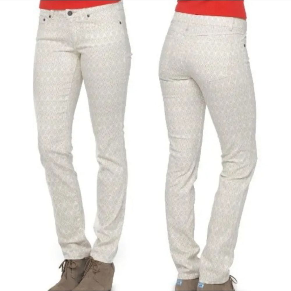 PrAna Kara Skinny Jeans White Gray Boho Print Mid Rise Stretch Pants Size 4
